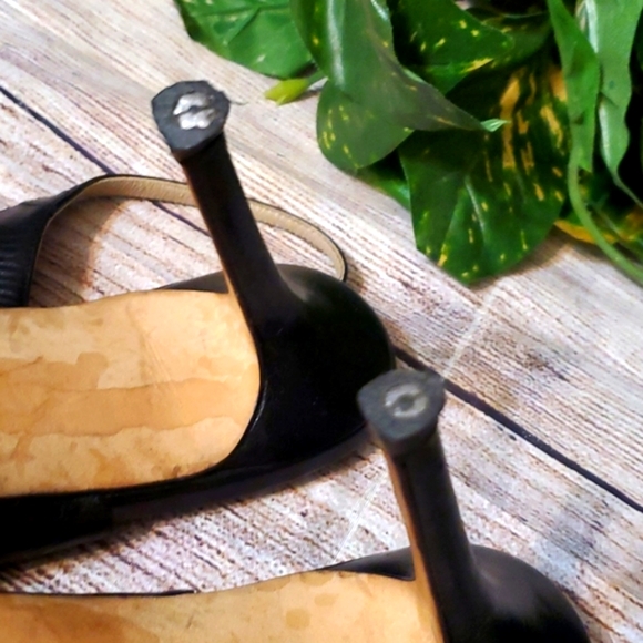 Jimmy Choo Black Leather Peeptoe Slingback Heels - Picture 14 of 16